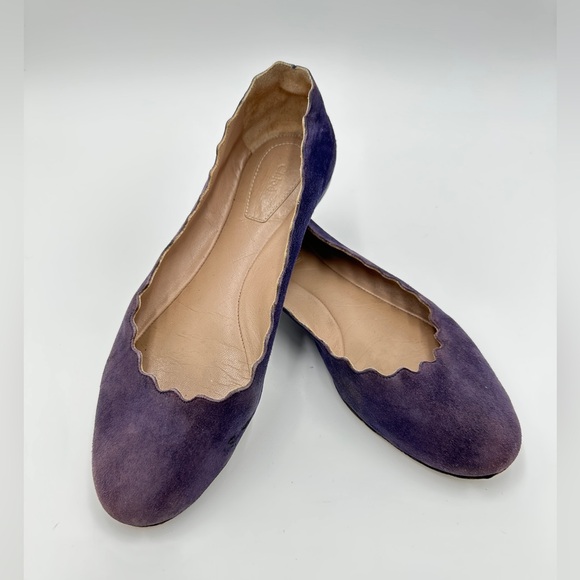 Chloé Suede Scalloped Accent Ballet Flats suede purple ballerina 37.5‎ US 7.5 - Picture 1 of 11